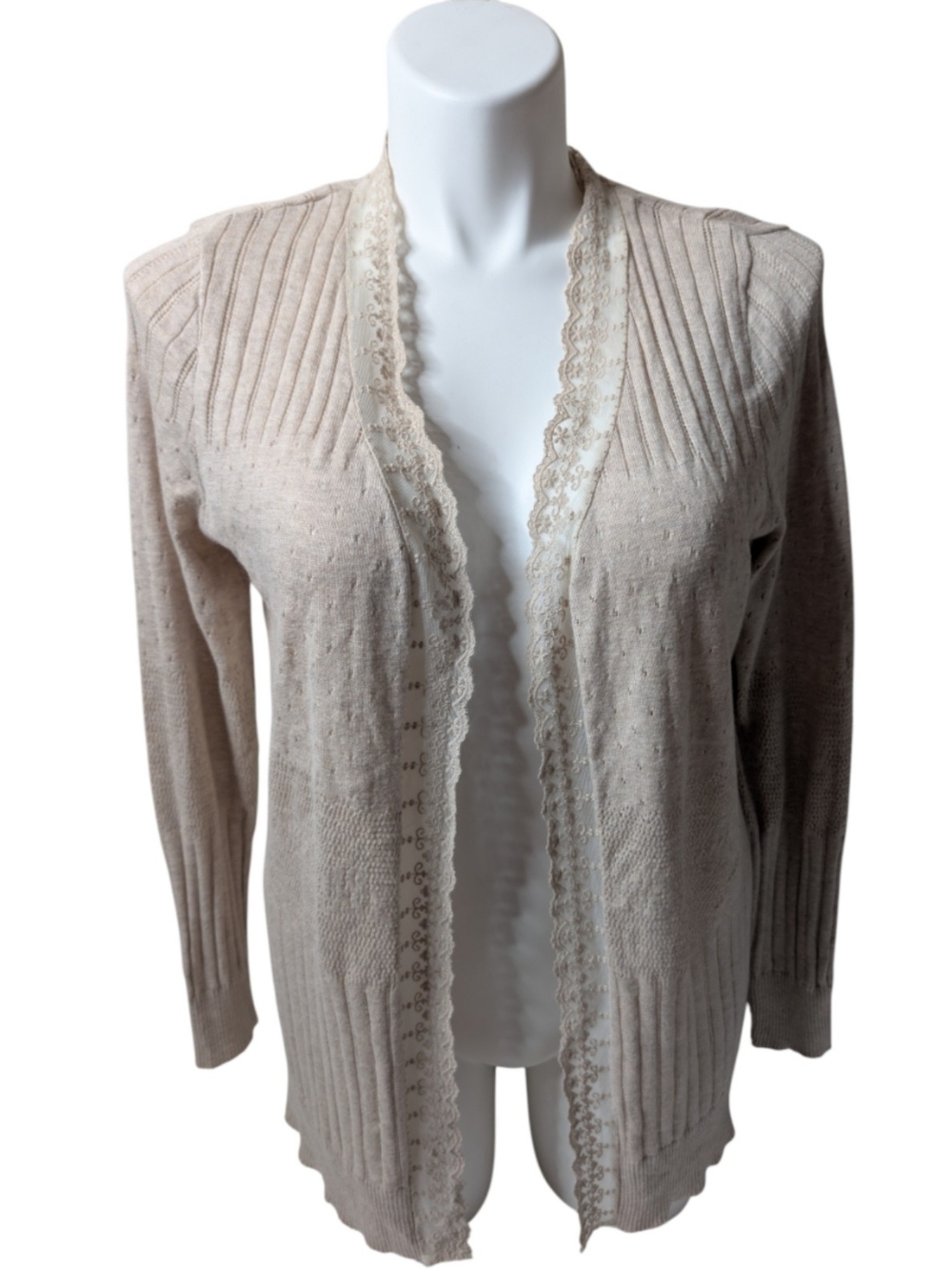 Relatively Women’s Cream Lace-Trim Open Cardigan Sweater Size XL